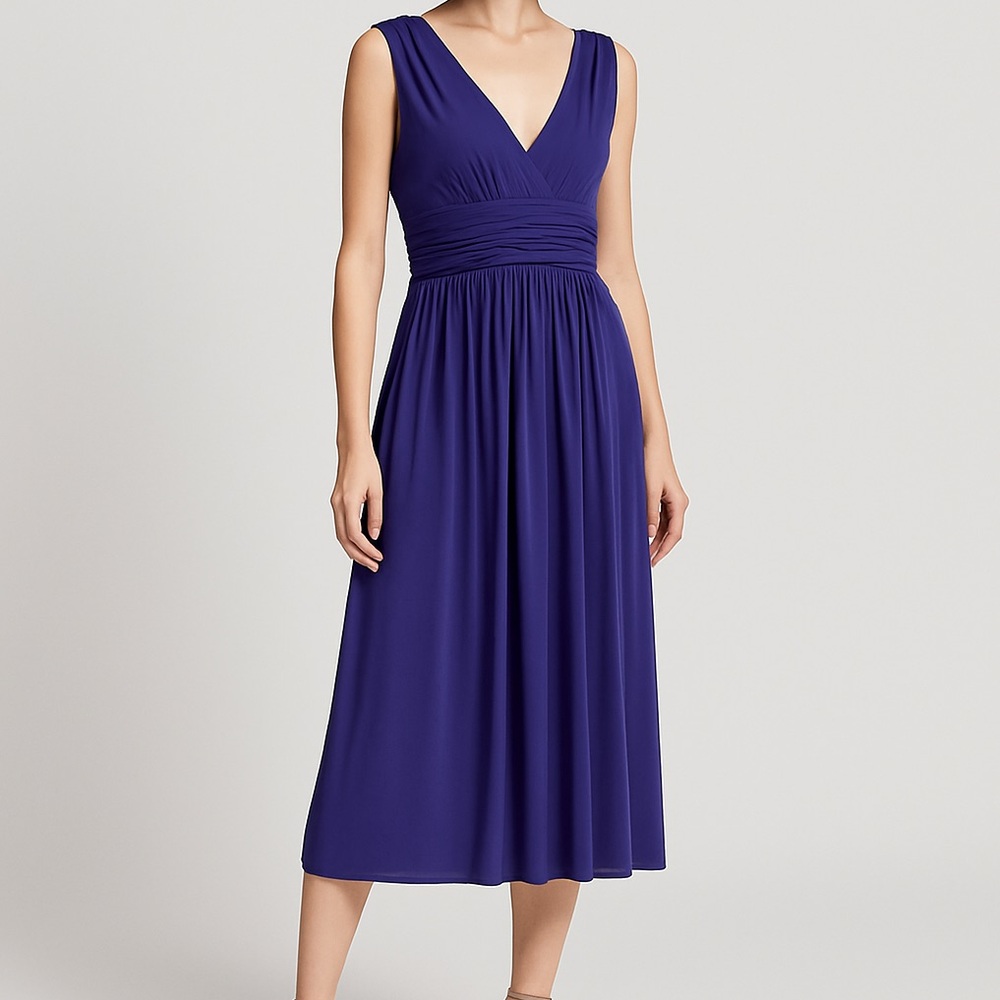 Suzi Chin for Maggy Boutique Purple Pleated Sleeveless Midi Dress Size 10